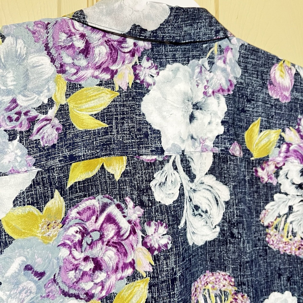 Chico's Floral Button Up Blouse Women's 1 Med Blue Long Sleeve Pastel Bloomcore - Picture 5 of 9